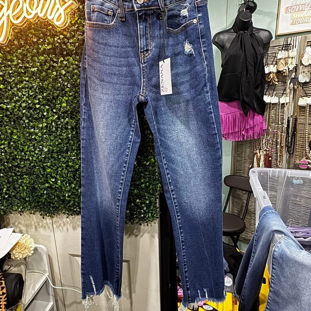 Zenana Cropped Flare Jeans, Dark Wash